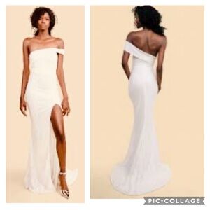 NEW PANTORA EXCLUSIVE FOR ZOLA STUNNING SEQUIN ONE SHOULDER WHITE FORMAL GOWN